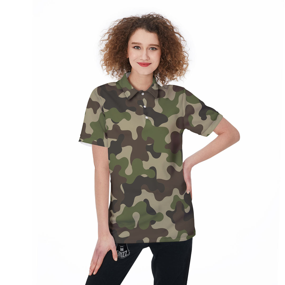 Camouflage Jungle Hunting Print Women's Golf Shirts-grizzshop