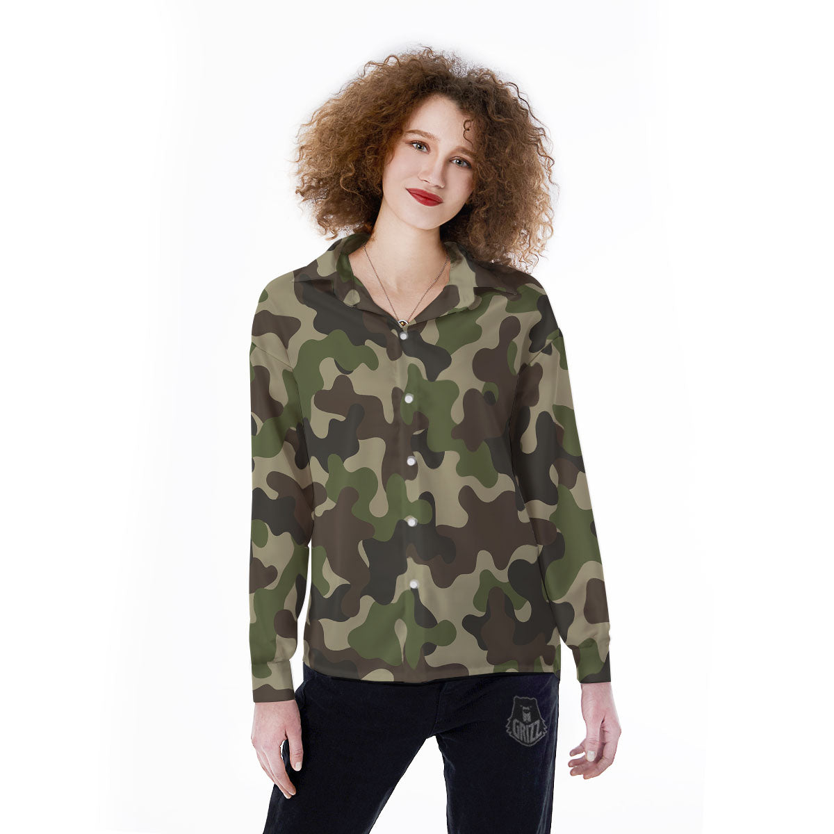Camouflage Jungle Hunting Print Women's Long Sleeve Shirts-grizzshop