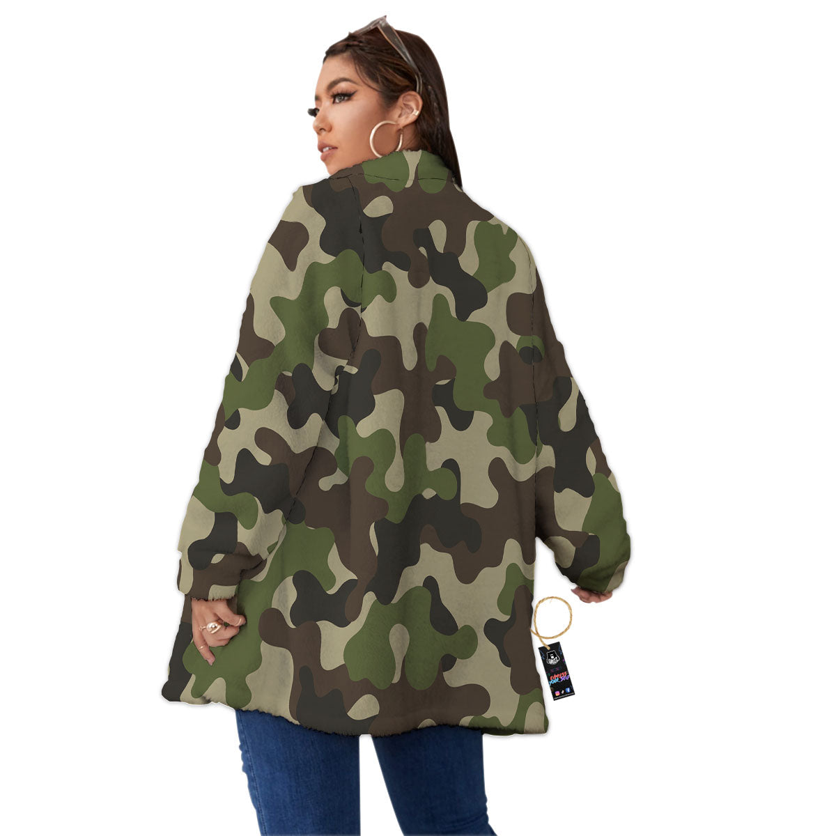 Camouflage Jungle Hunting Print Women's Sherpa Jacket-grizzshop