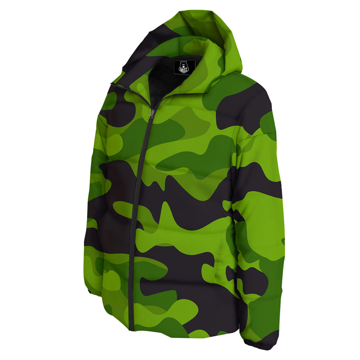 Camouflage Lime Green Print Down Jacket-grizzshop