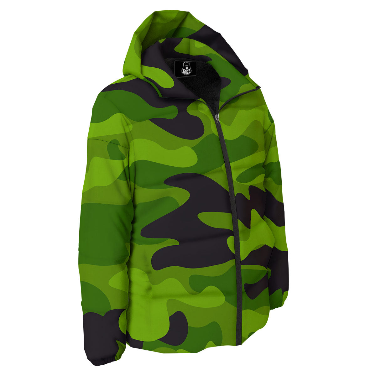 Camouflage Lime Green Print Down Jacket-grizzshop