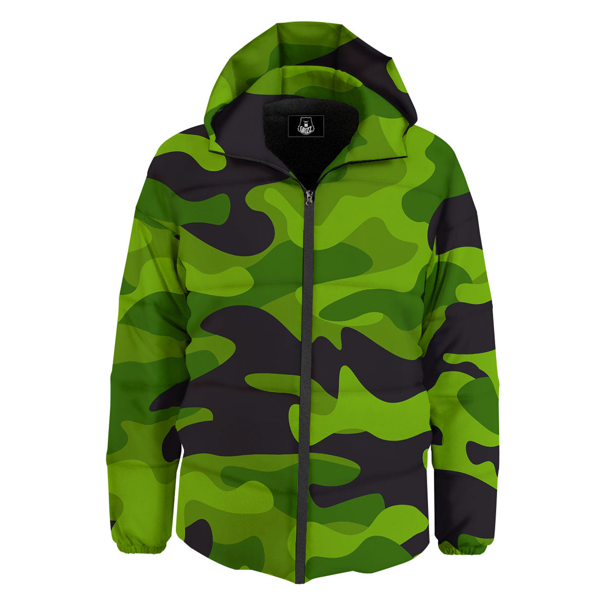 Camouflage Lime Green Print Down Jacket-grizzshop