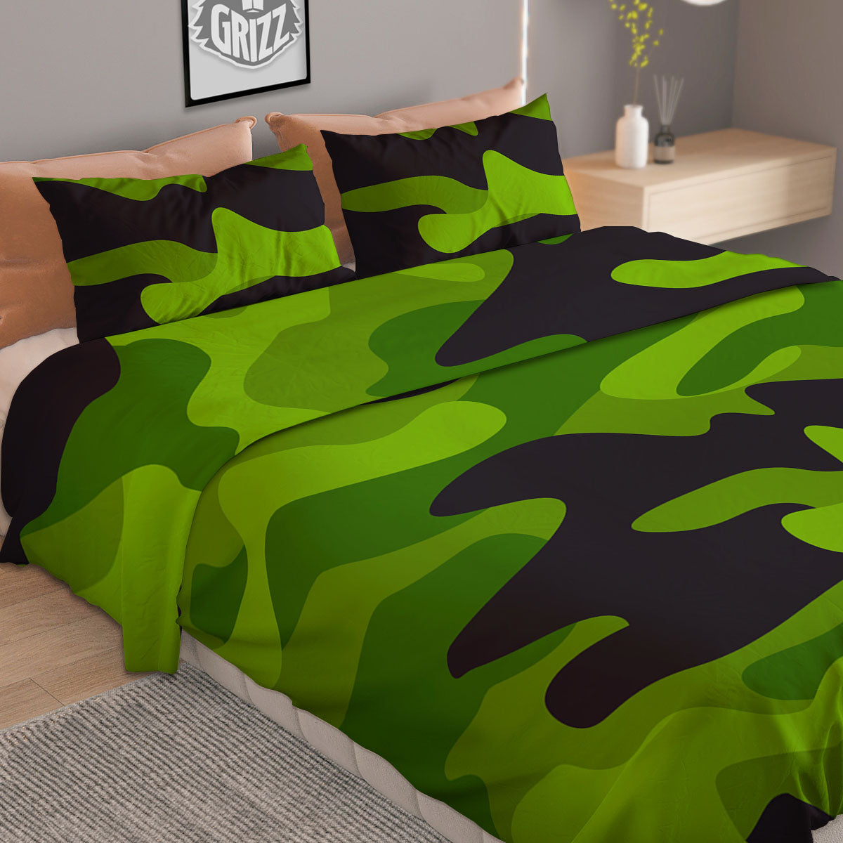 Camouflage Lime Green Print Duvet Cover Bedding Set