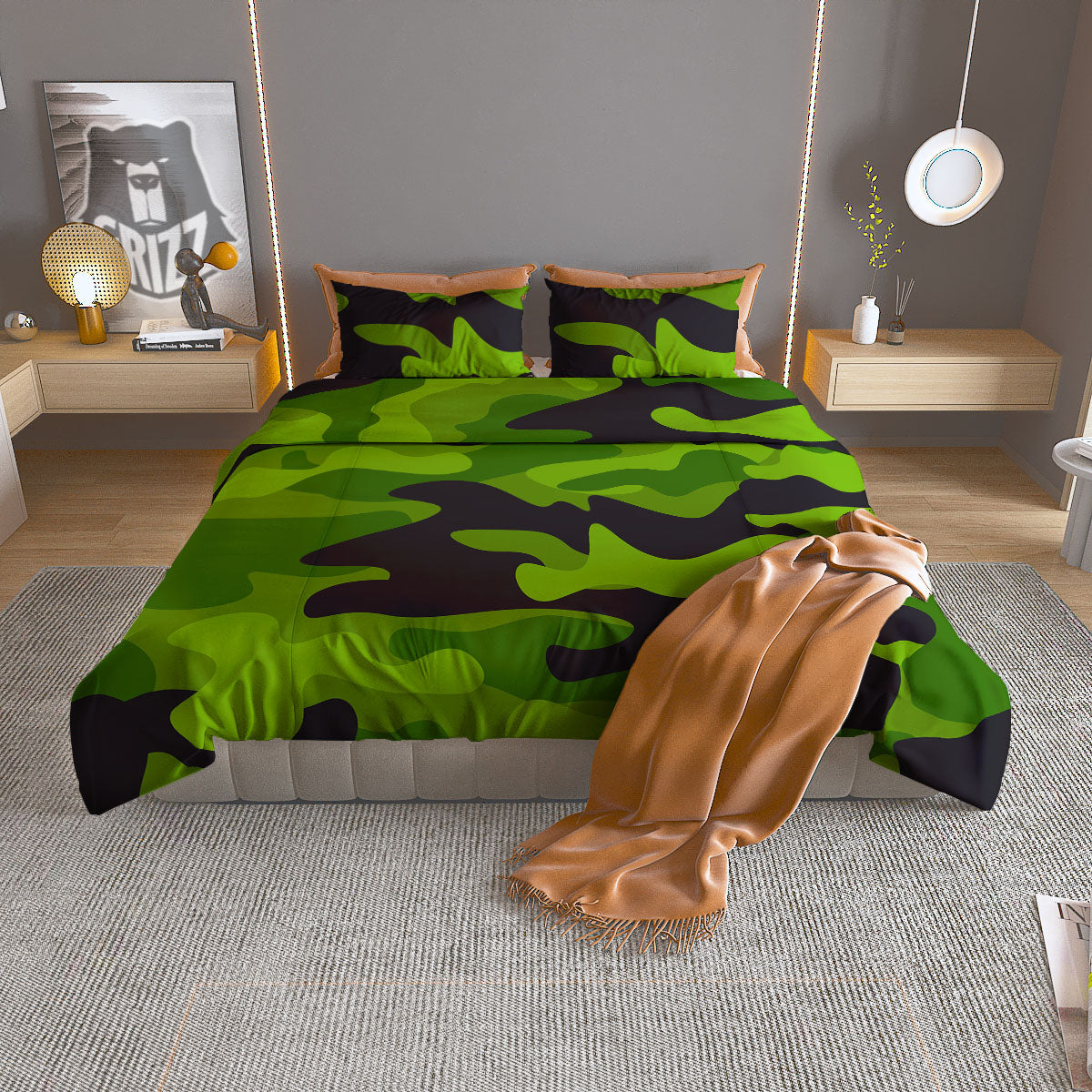 Camouflage Lime Green Print Duvet Cover Bedding Set