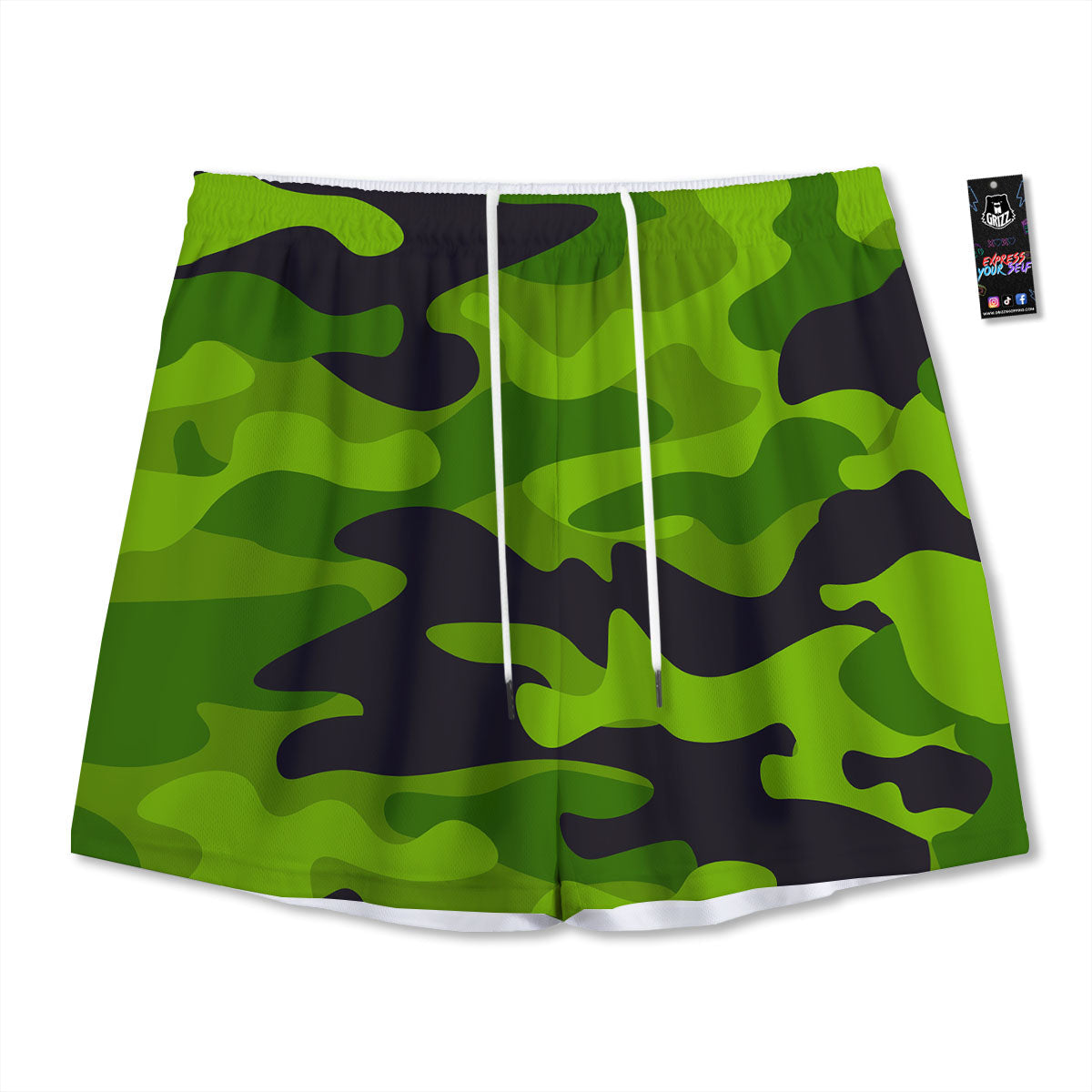 Camouflage Lime Green Print Mesh Shorts