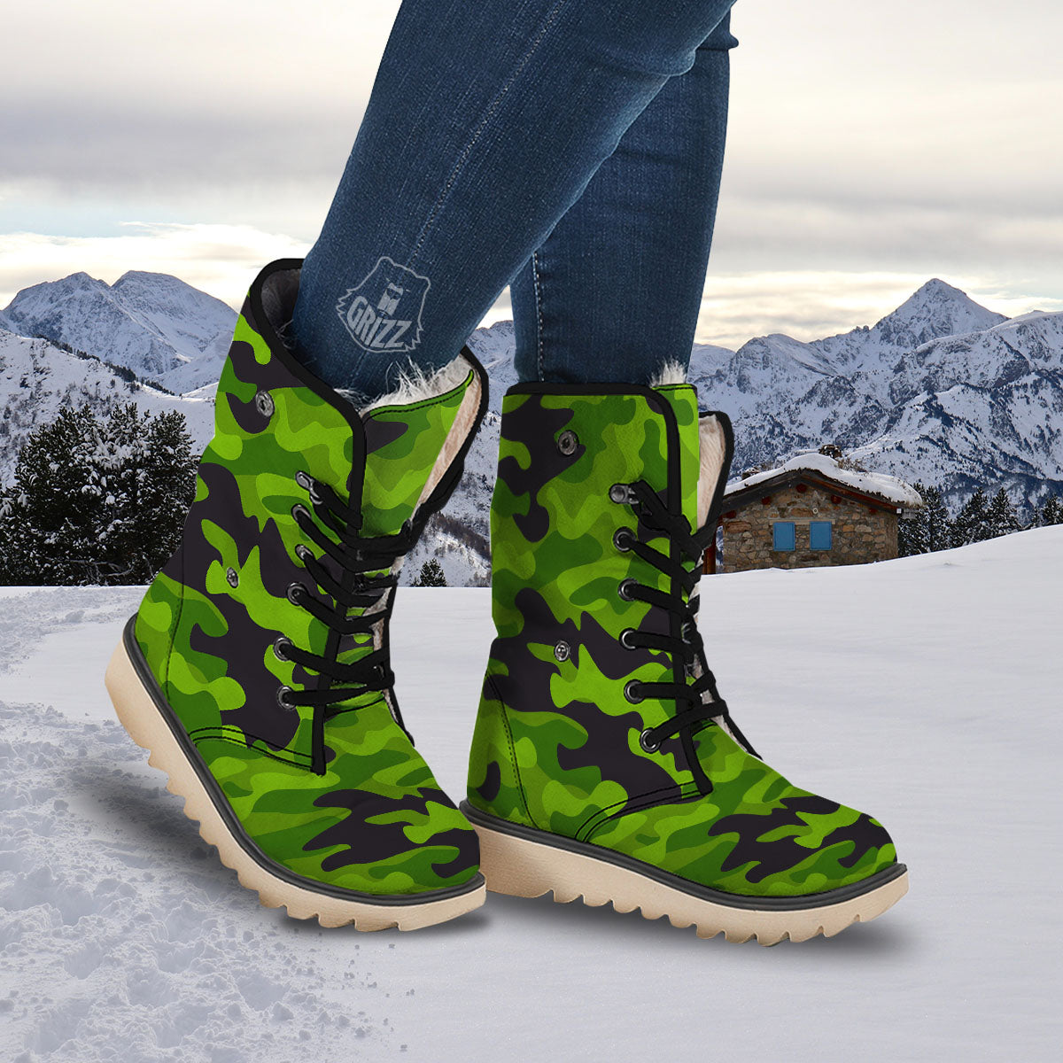 Camouflage snow clearance boots