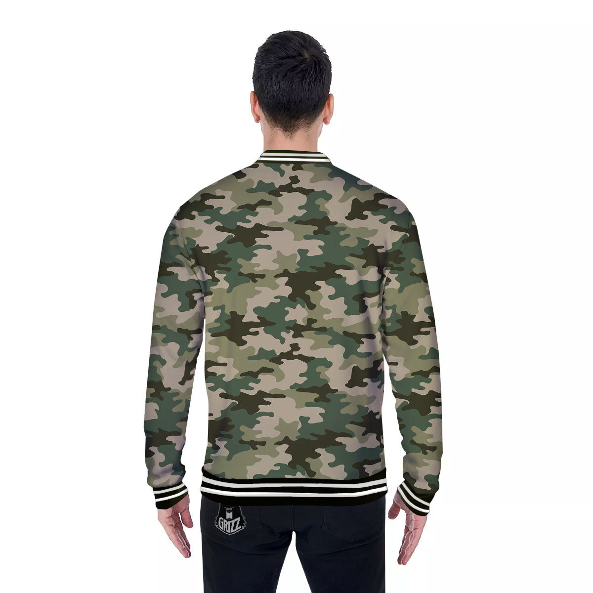 Camouflage Military Green Print Baseball Jacket-grizzshop