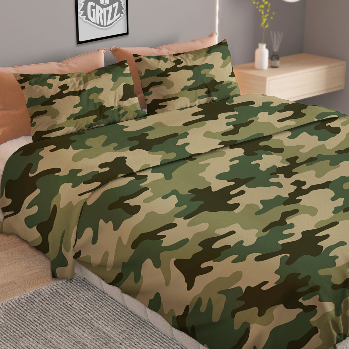 Camouflage Military Green Print Duvet Cover Bedding Set