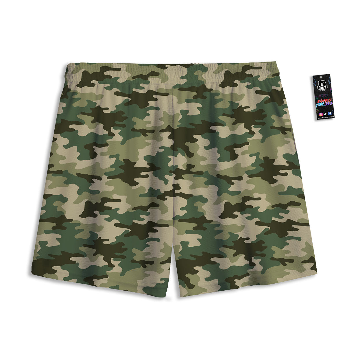 Camouflage Military Green Print Mesh Shorts