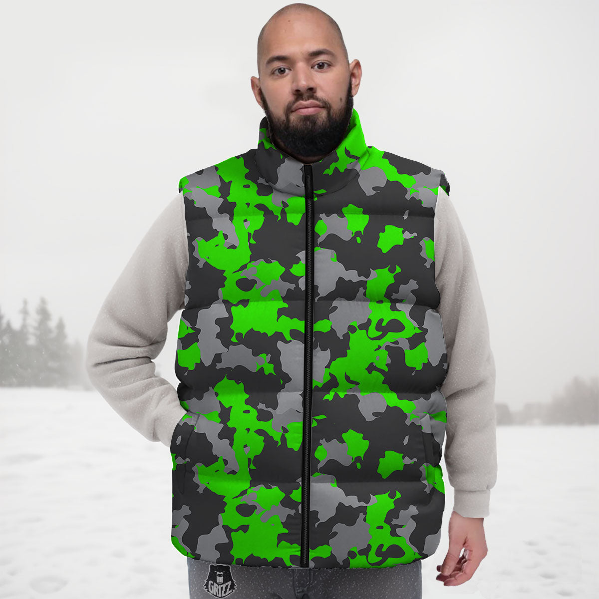 Camouflage Neon Print Down Vest