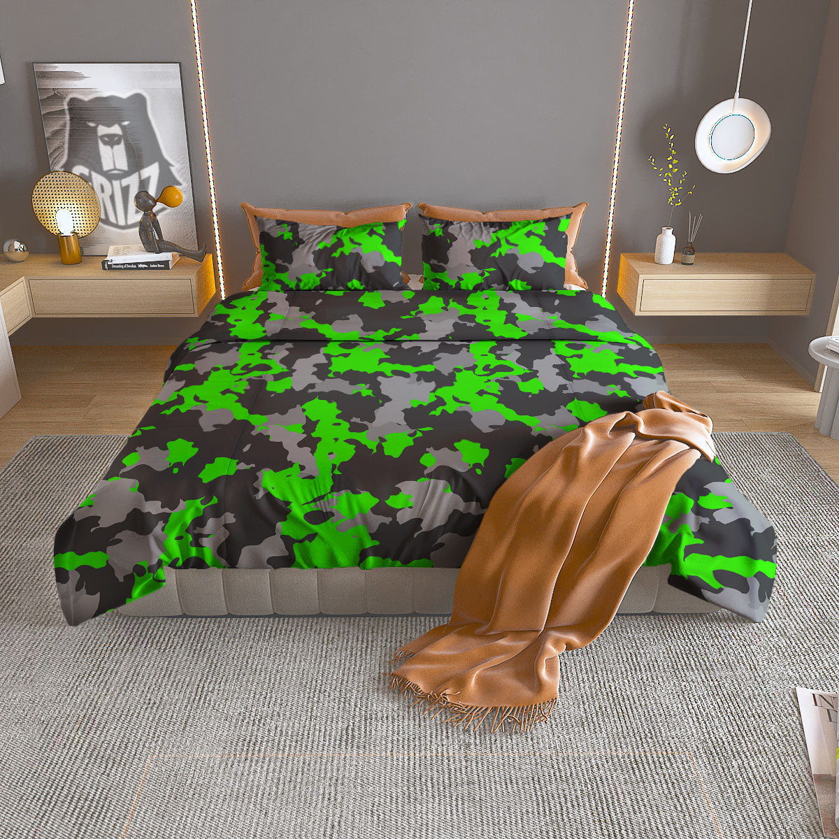 Camouflage Neon Print Duvet Cover Bedding Set