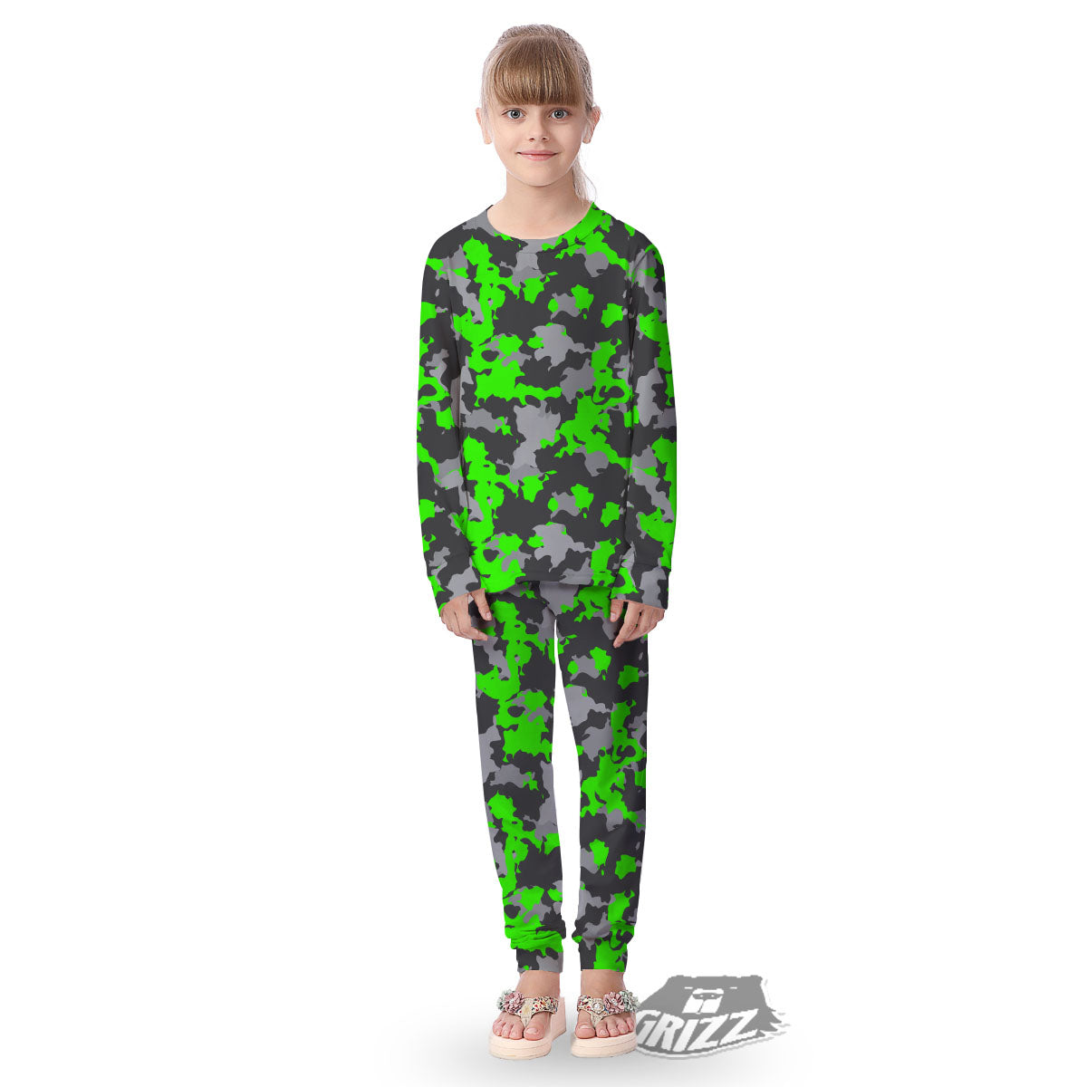 Camouflage Neon Print Kid's Pajamas-grizzshop