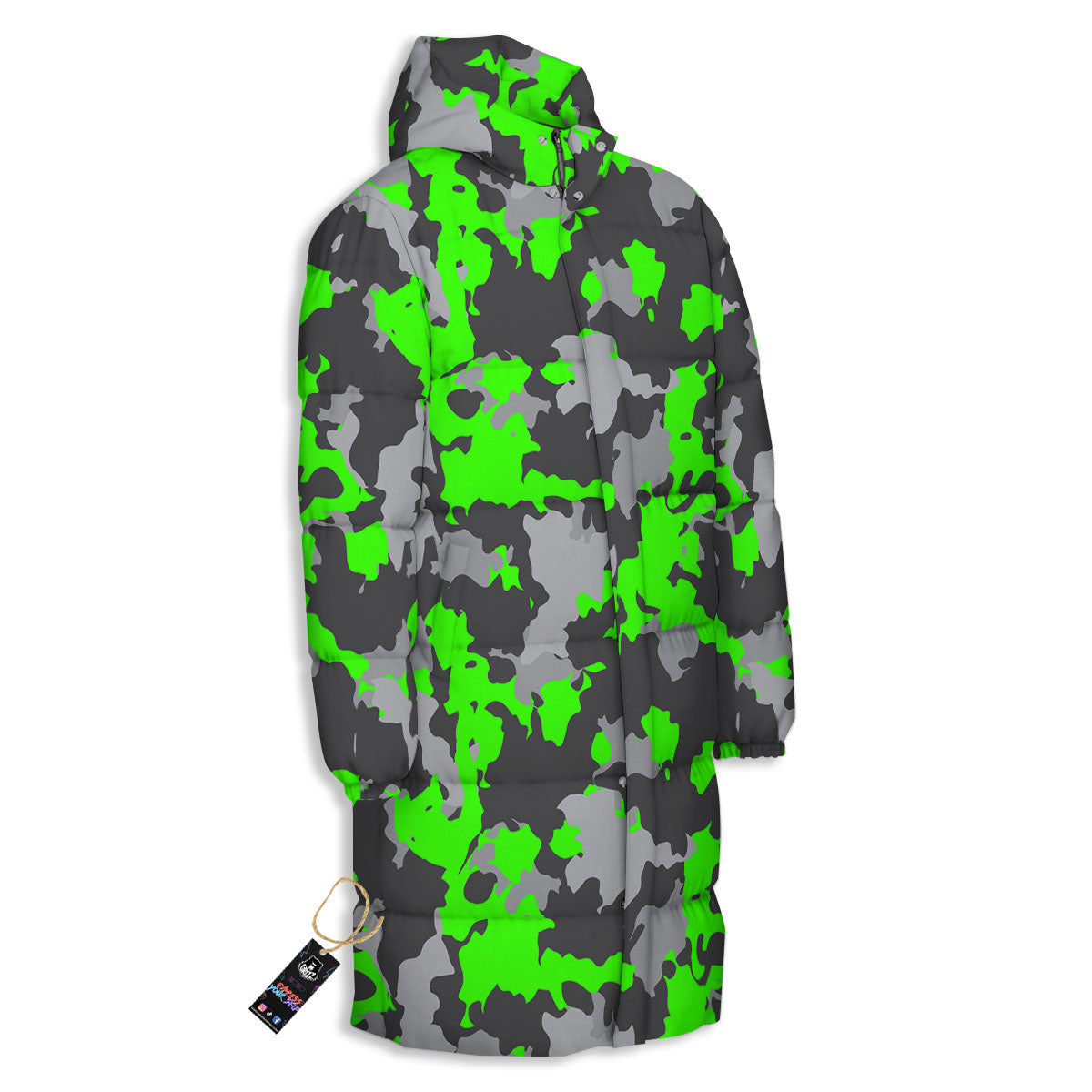 Camouflage Neon Print Long Down Jacket-grizzshop