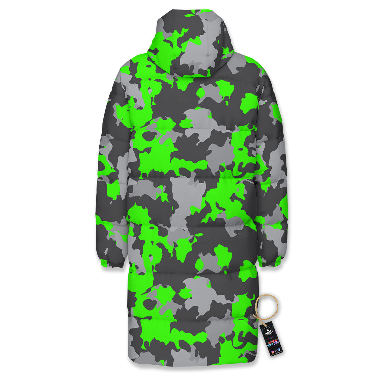 Camouflage Neon Print Long Down Jacket-grizzshop