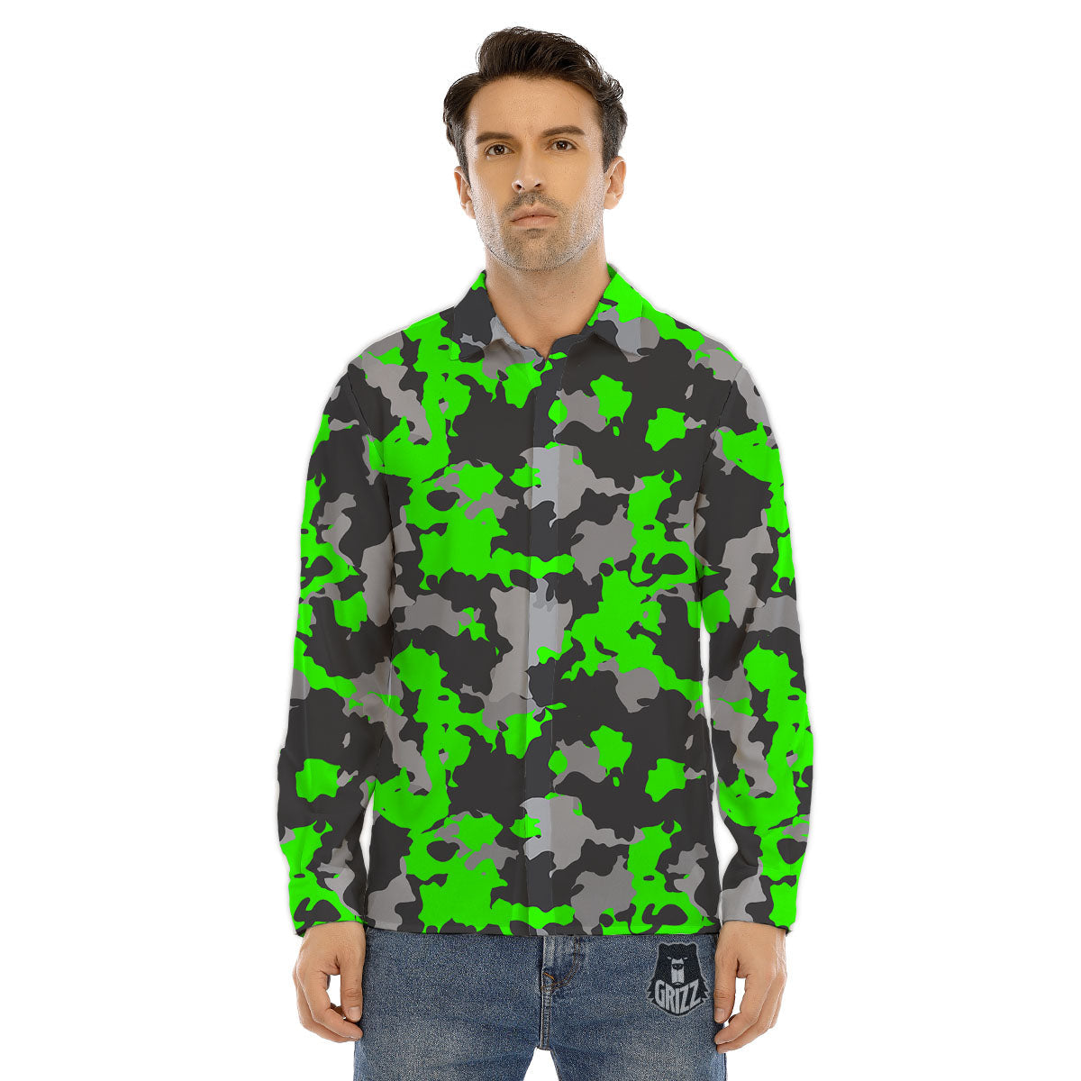 Camouflage Neon Print Men's Dress Shirts-grizzshop