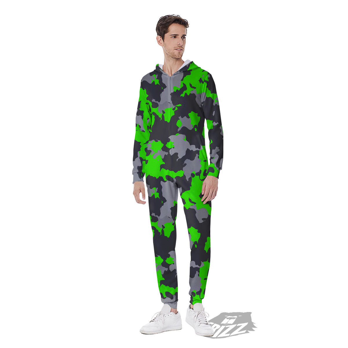 Camouflage Neon Print Men's Jumpsuit-grizzshop