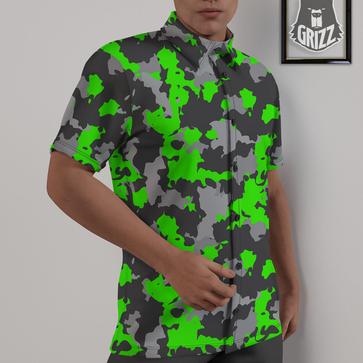 Camouflage Neon Print Untucked Shirts-grizzshop