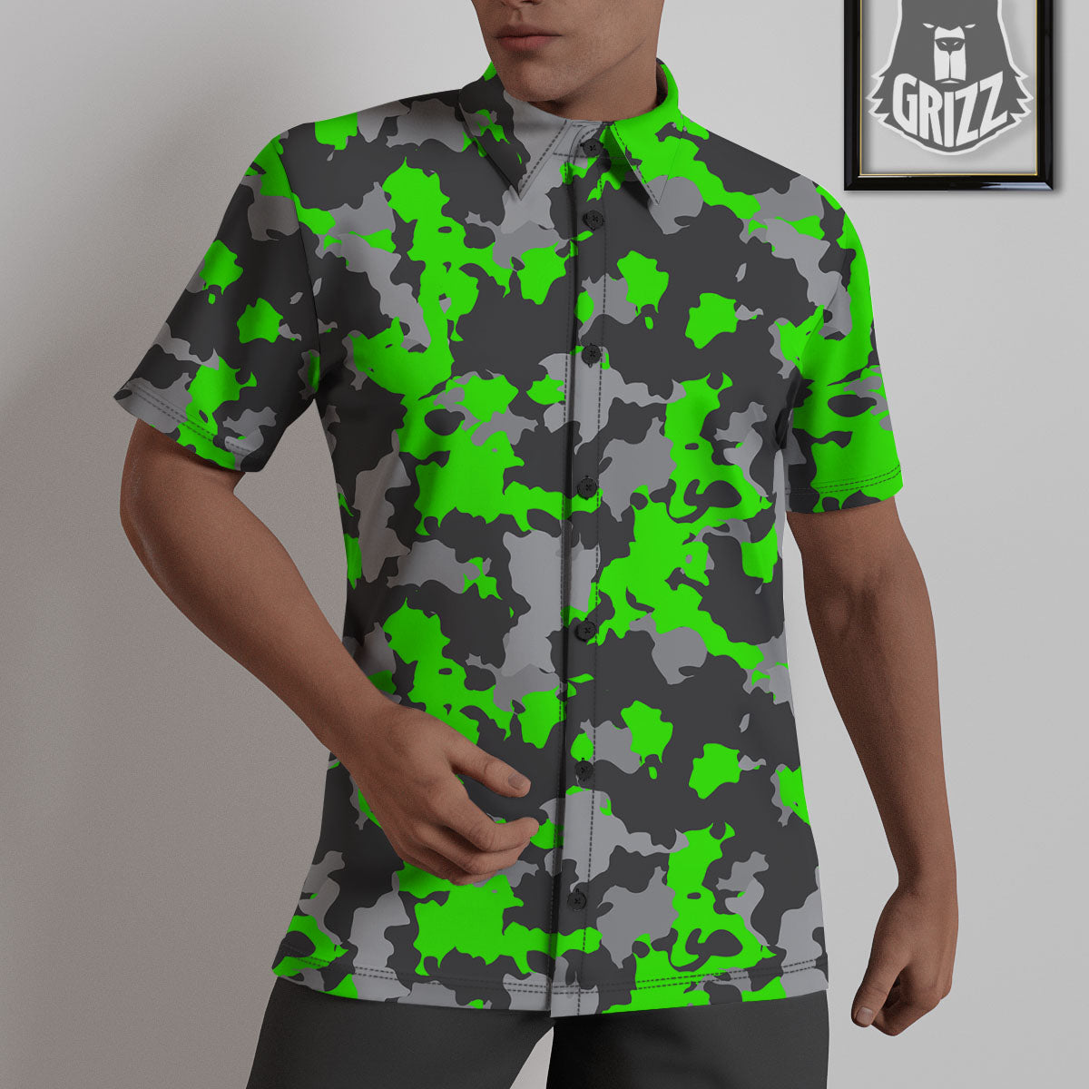 Camouflage Neon Print Untucked Shirts-grizzshop