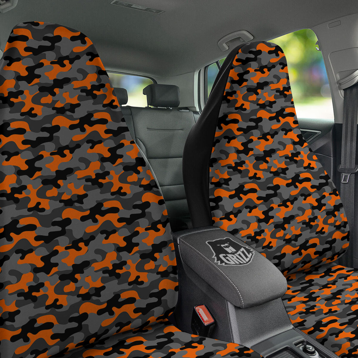 Camouflage Orange And Black Print Car Seat Covers-grizzshop