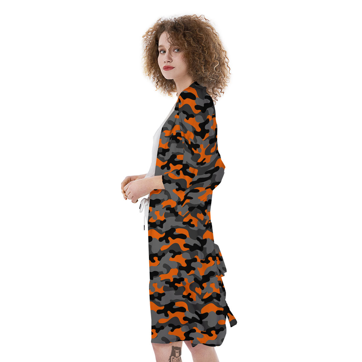 Camouflage Orange And Black Print Kimono-grizzshop