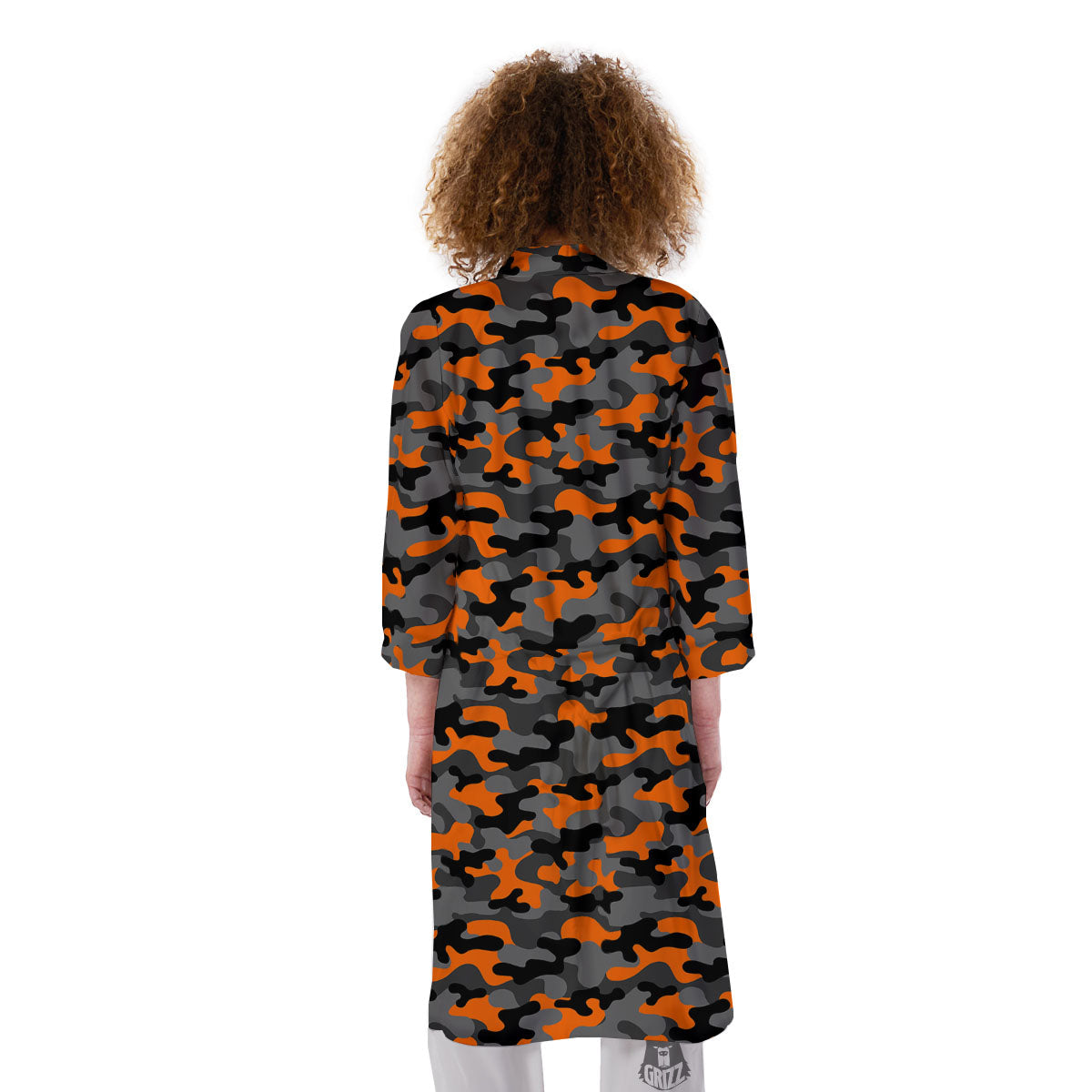 Camouflage Orange And Black Print Kimono-grizzshop