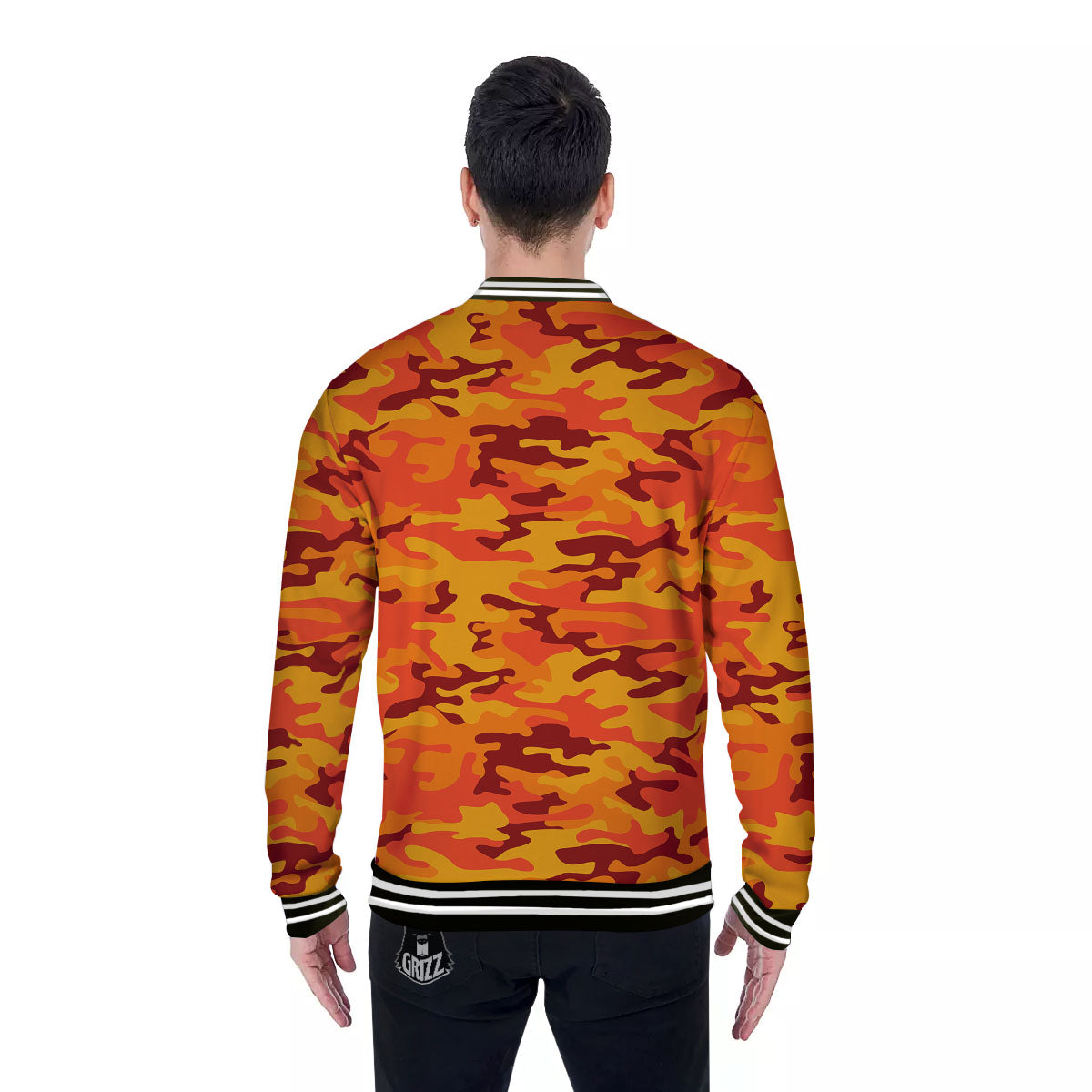 Camouflage Orange Print Baseball Jacket-grizzshop