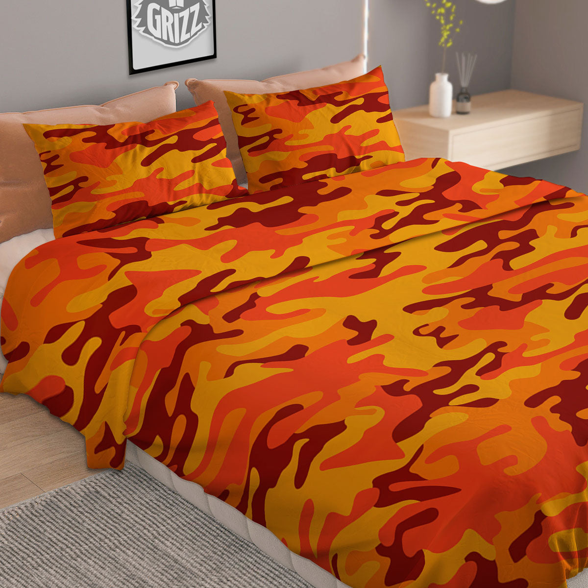 Camouflage Orange Print Duvet Cover Bedding Set