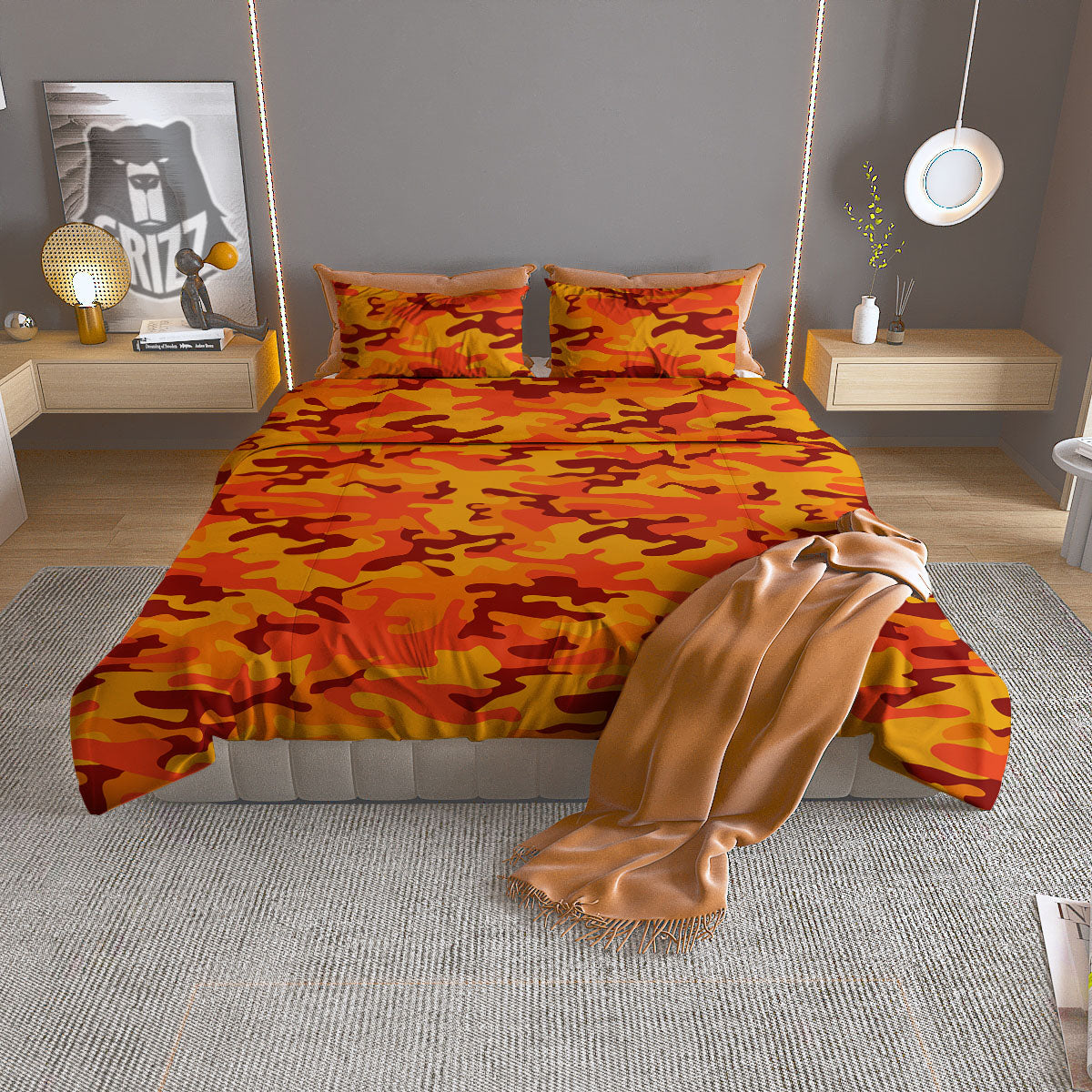 Camouflage Orange Print Duvet Cover Bedding Set