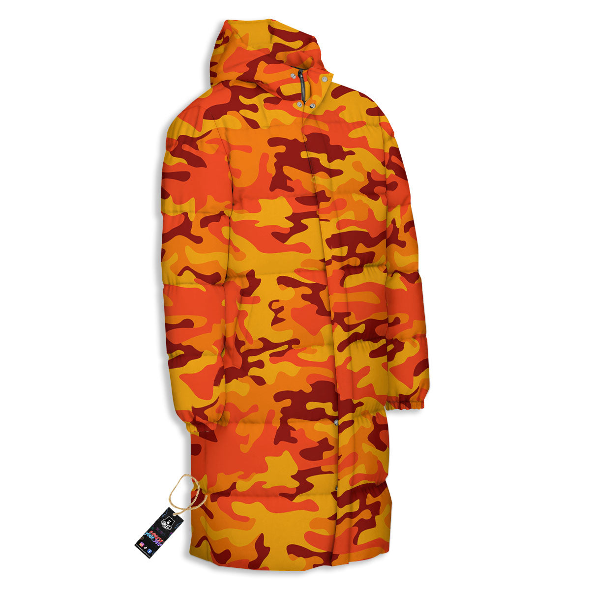 Camouflage Orange Print Long Down Jacket-grizzshop