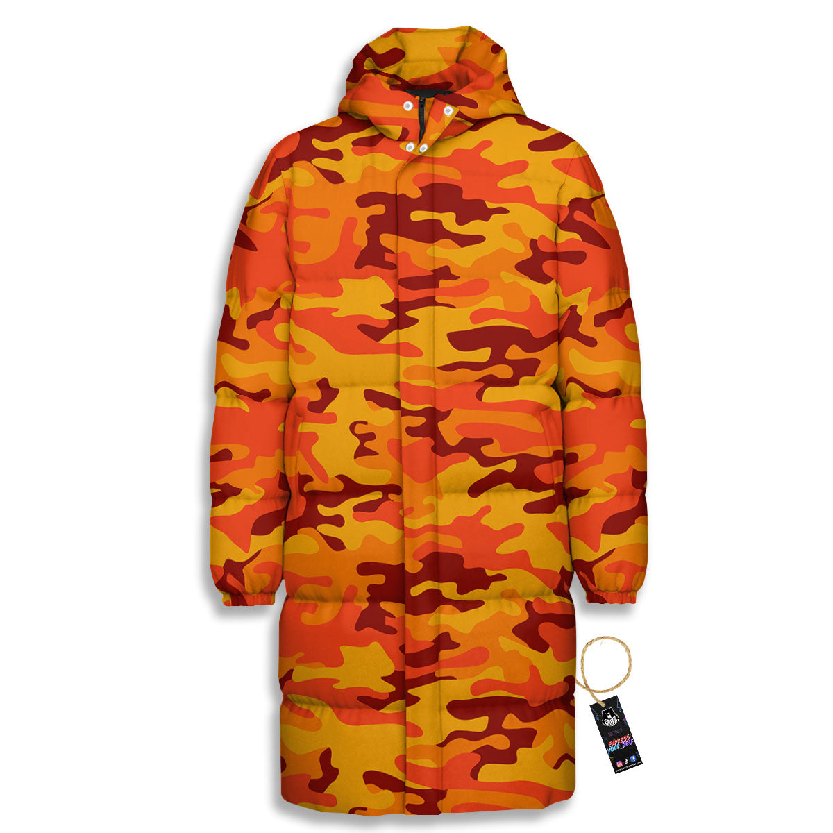 Camouflage Orange Print Long Down Jacket-grizzshop
