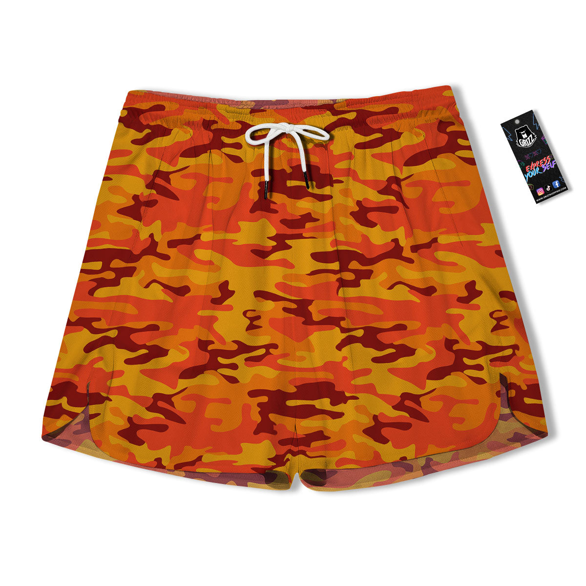 Camouflage Orange Print Men's Running Shorts-grizzshop
