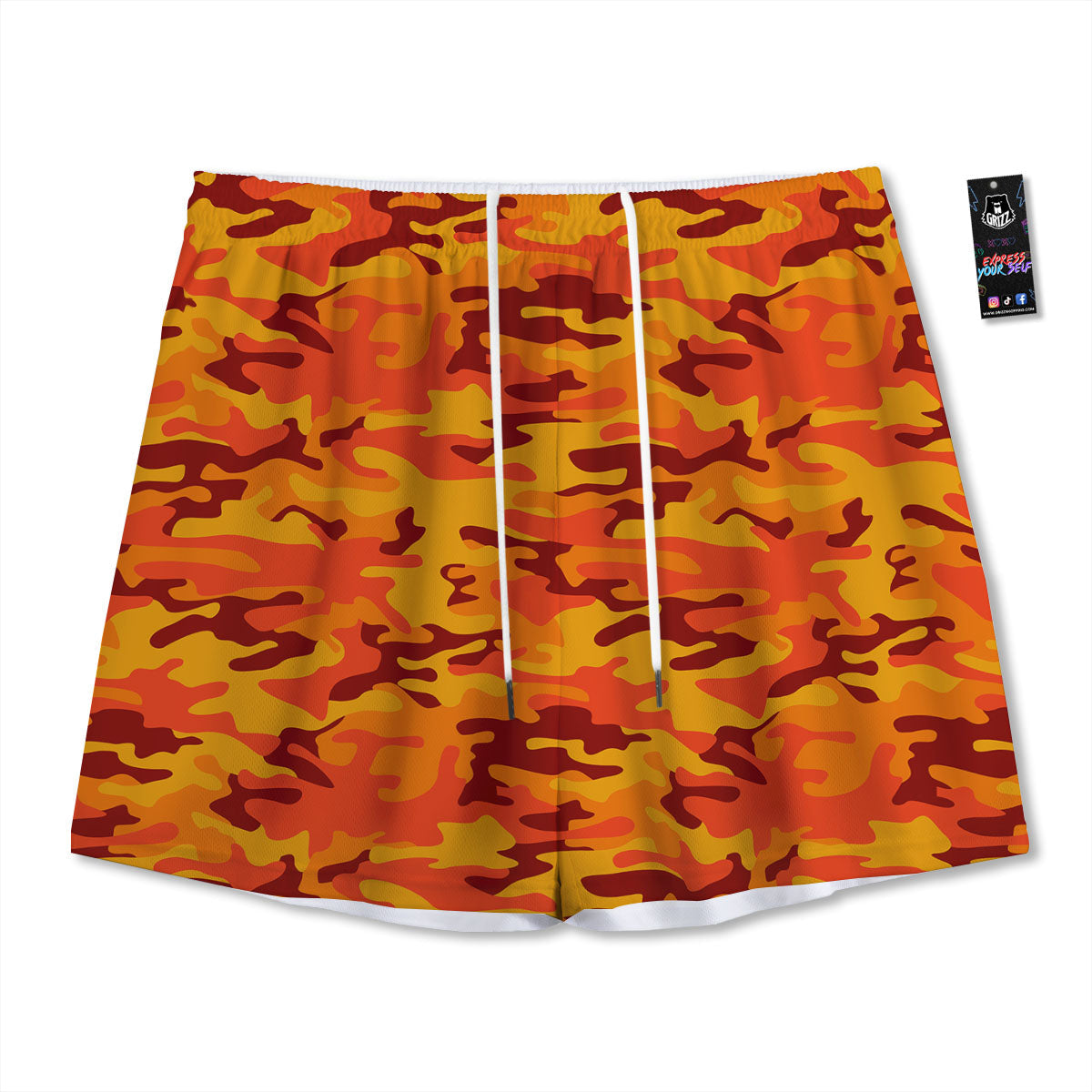Camouflage Orange Print Mesh Shorts