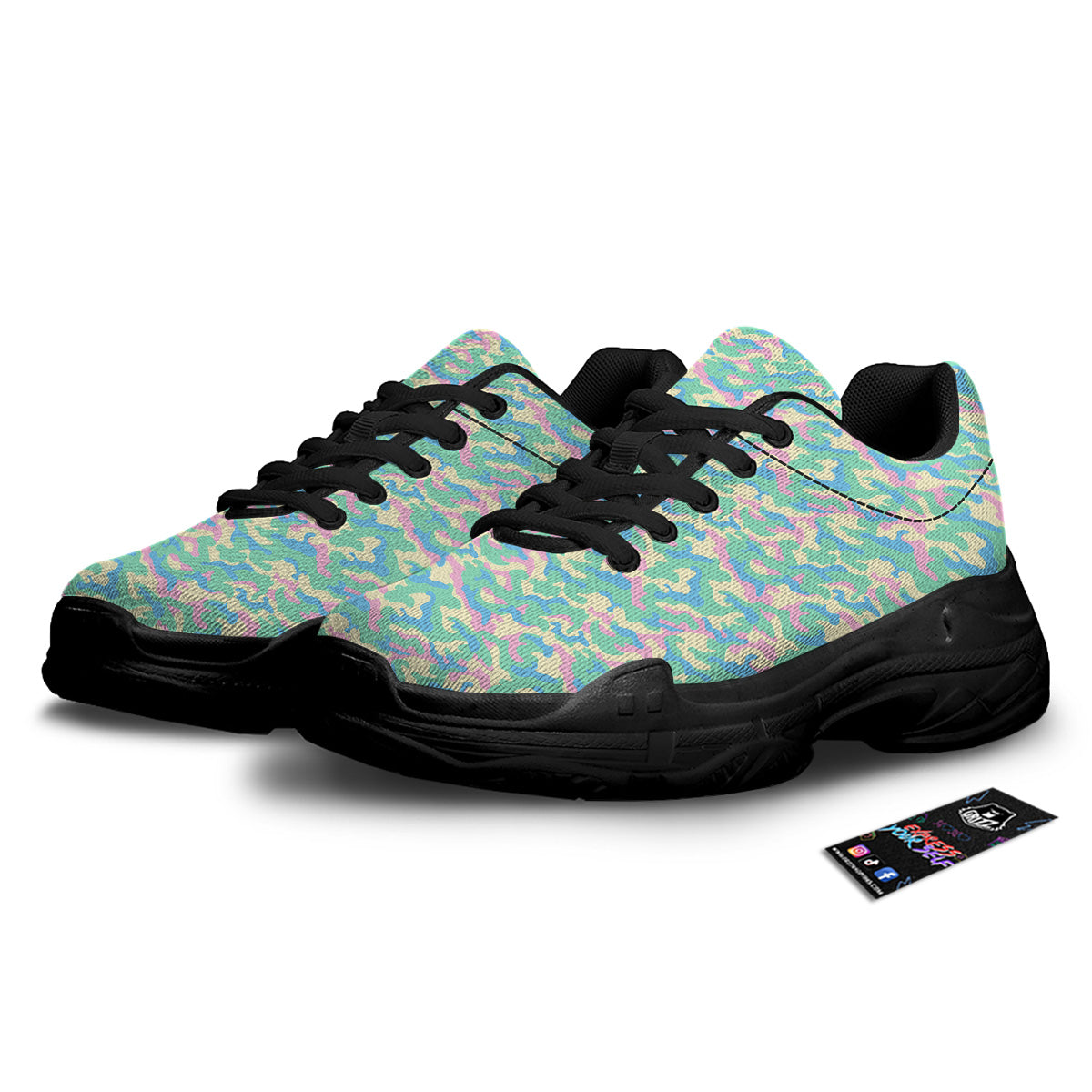 Camouflage Pastel Colors Print Pattern Black Chunky Shoes-grizzshop