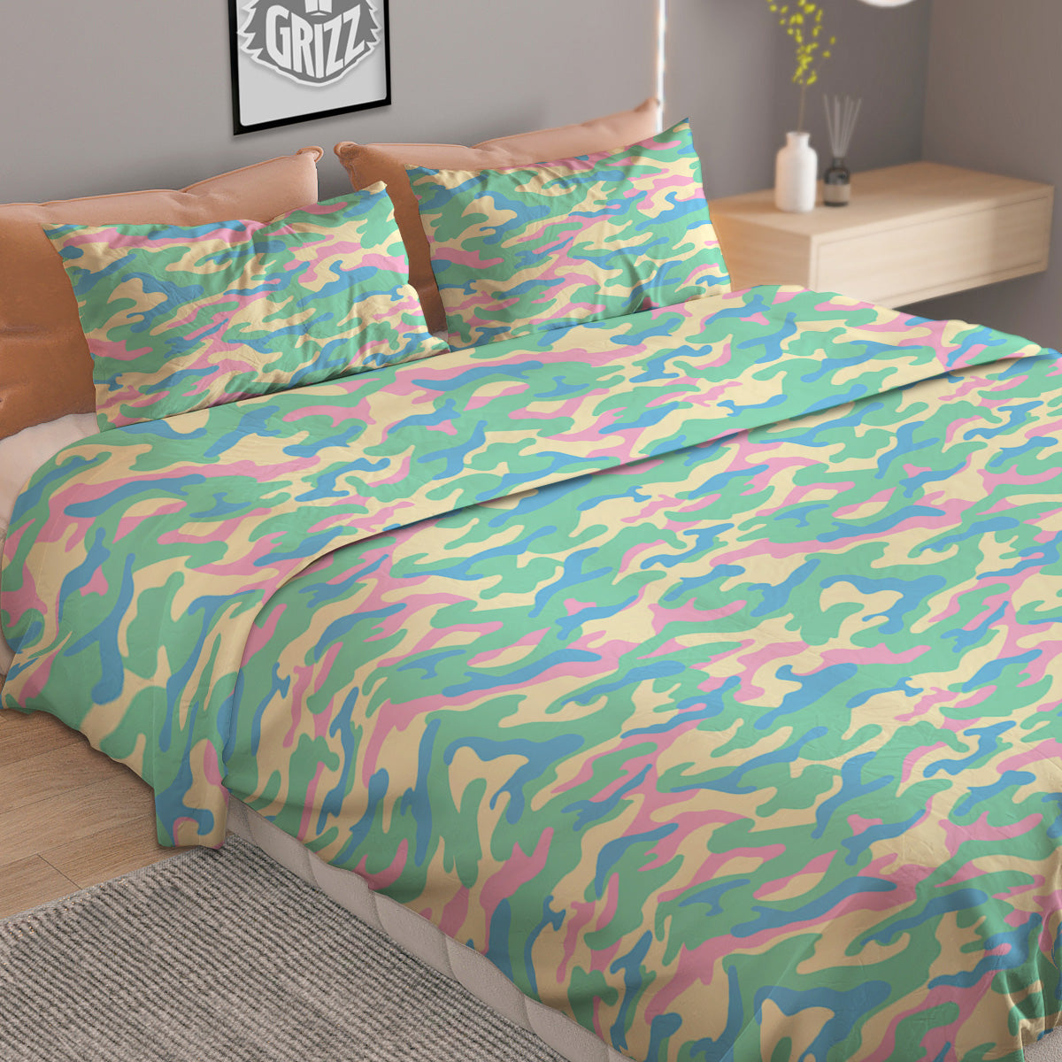 Camouflage Pastel Colors Print Pattern Duvet Cover Bedding Set