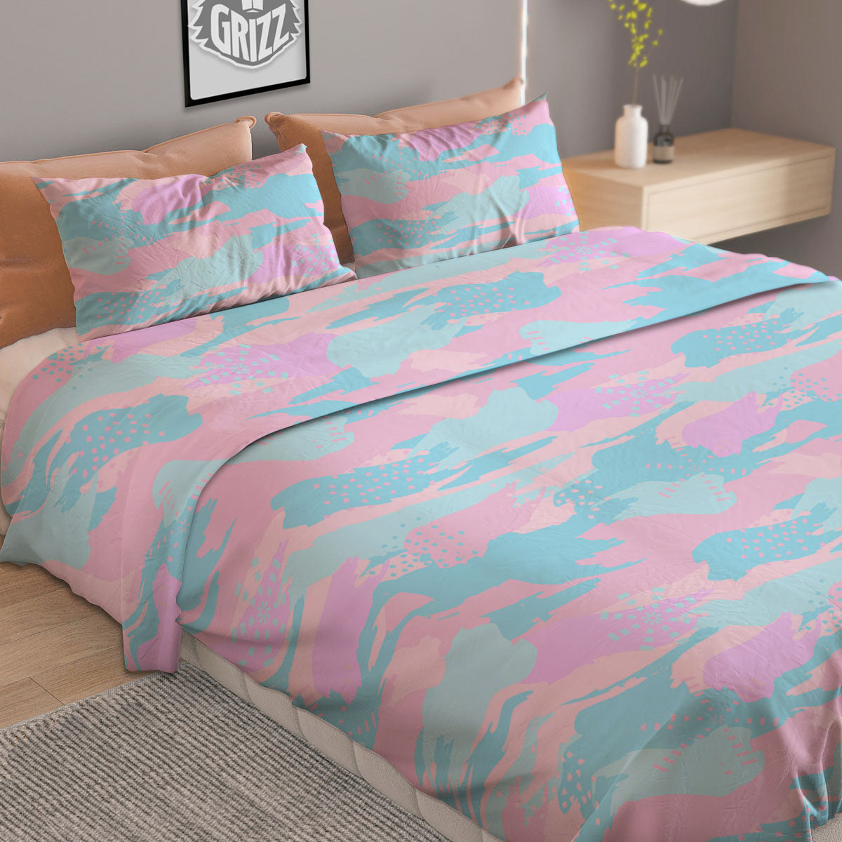 Camouflage Pastel Print Duvet Cover Bedding Set