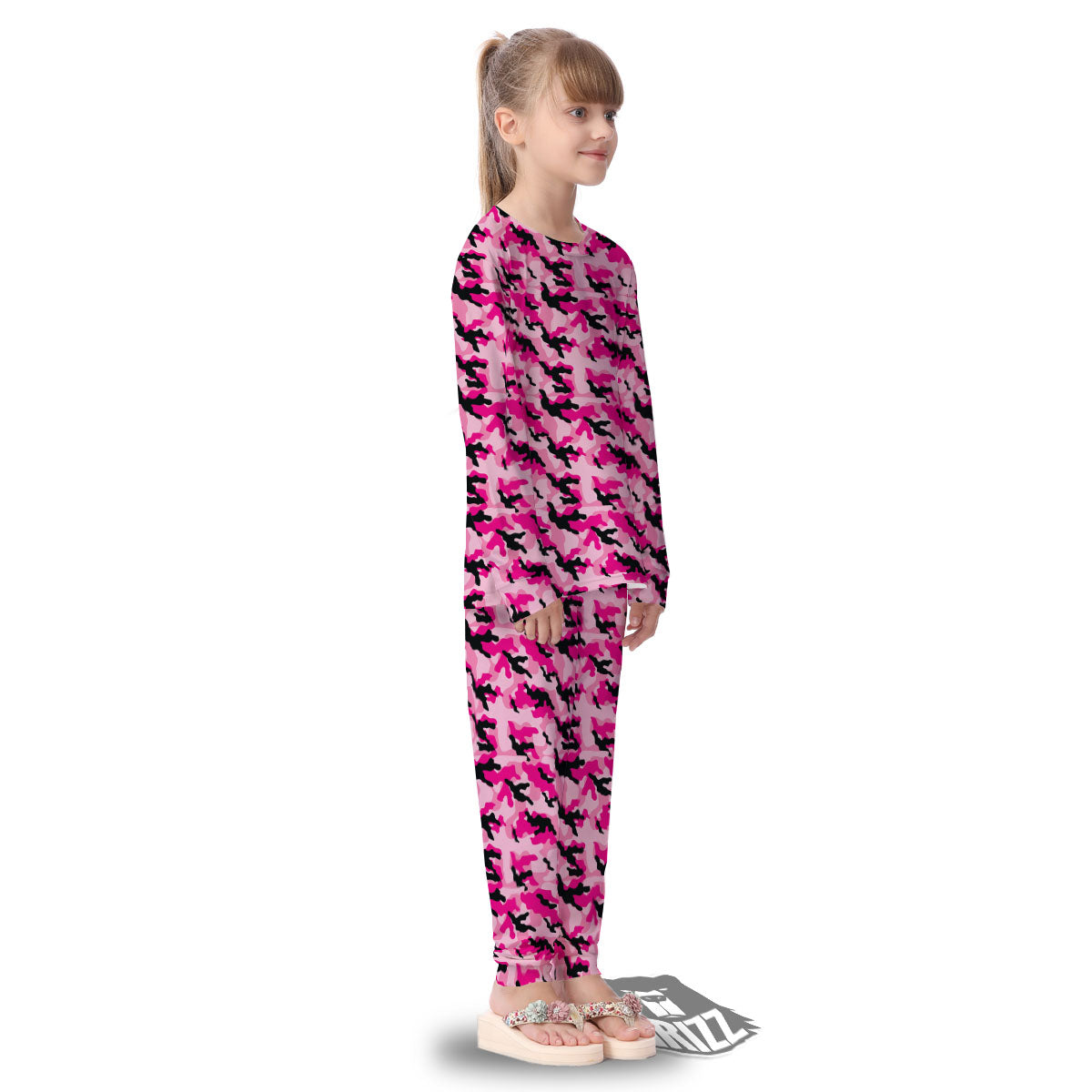 Camouflage Pink And Black Print Kid's Pajamas-grizzshop