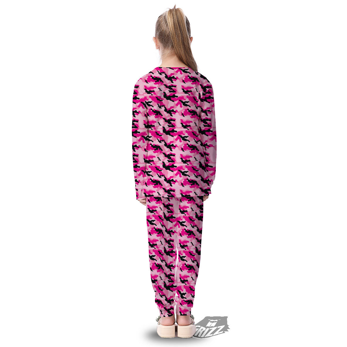 Camouflage Pink And Black Print Kid's Pajamas-grizzshop