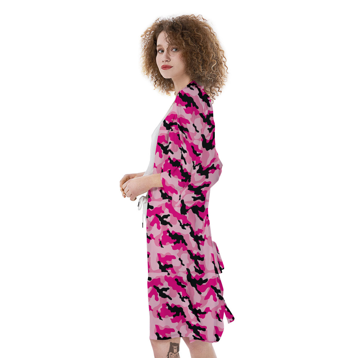 Camouflage Pink And Black Print Kimono-grizzshop