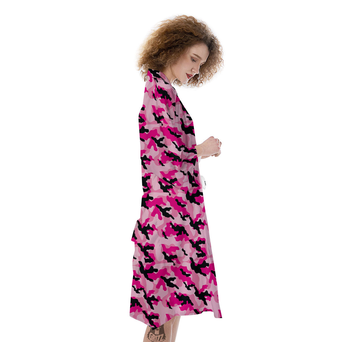 Camouflage Pink And Black Print Kimono-grizzshop