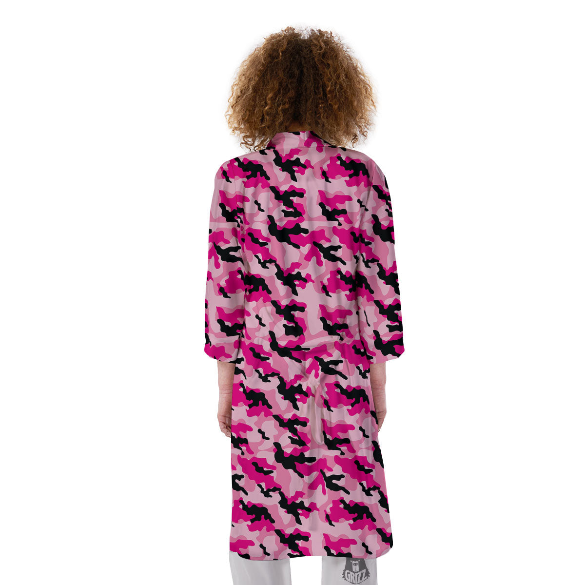 Camouflage Pink And Black Print Kimono-grizzshop