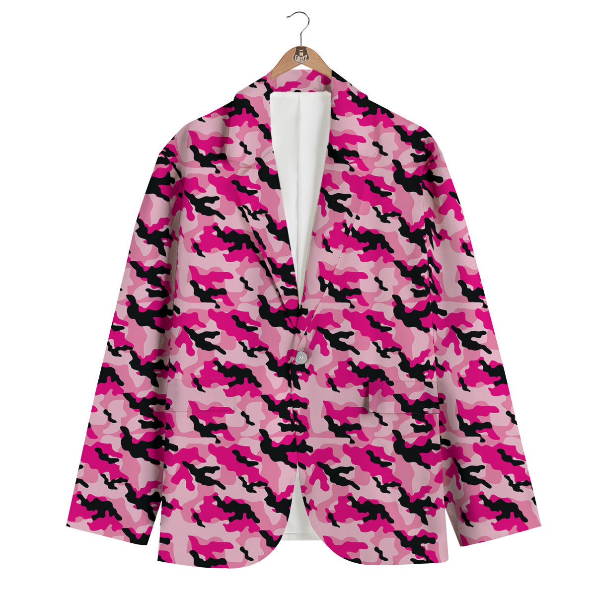 Camouflage Pink And Black Print Men's Blazer-grizzshop