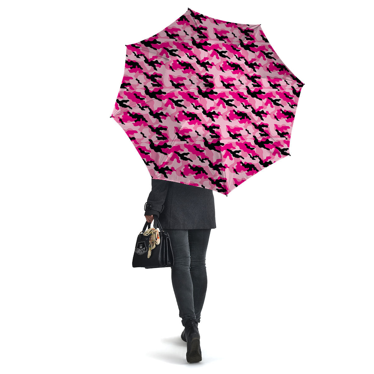 Camouflage Pink And Black Print Umbrella-grizzshop