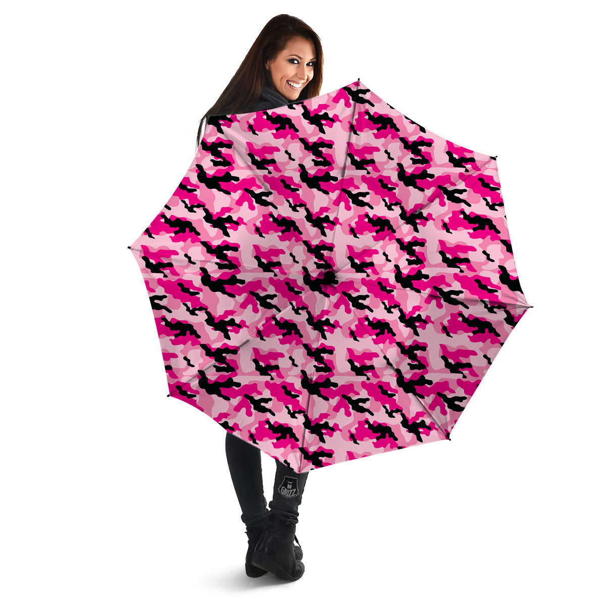 Camouflage Pink And Black Print Umbrella-grizzshop