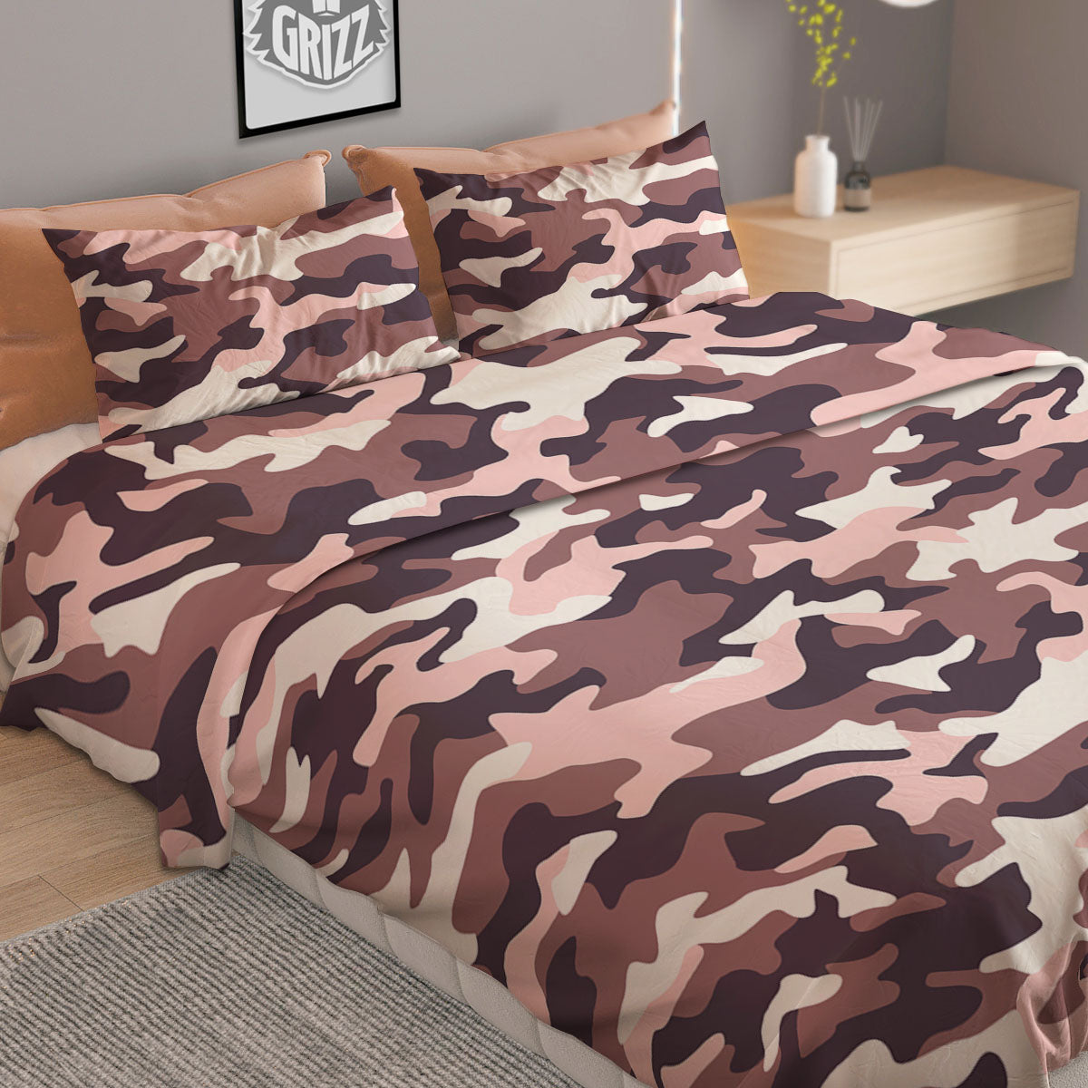 Camouflage Pink Brown Print Duvet Cover Bedding Set