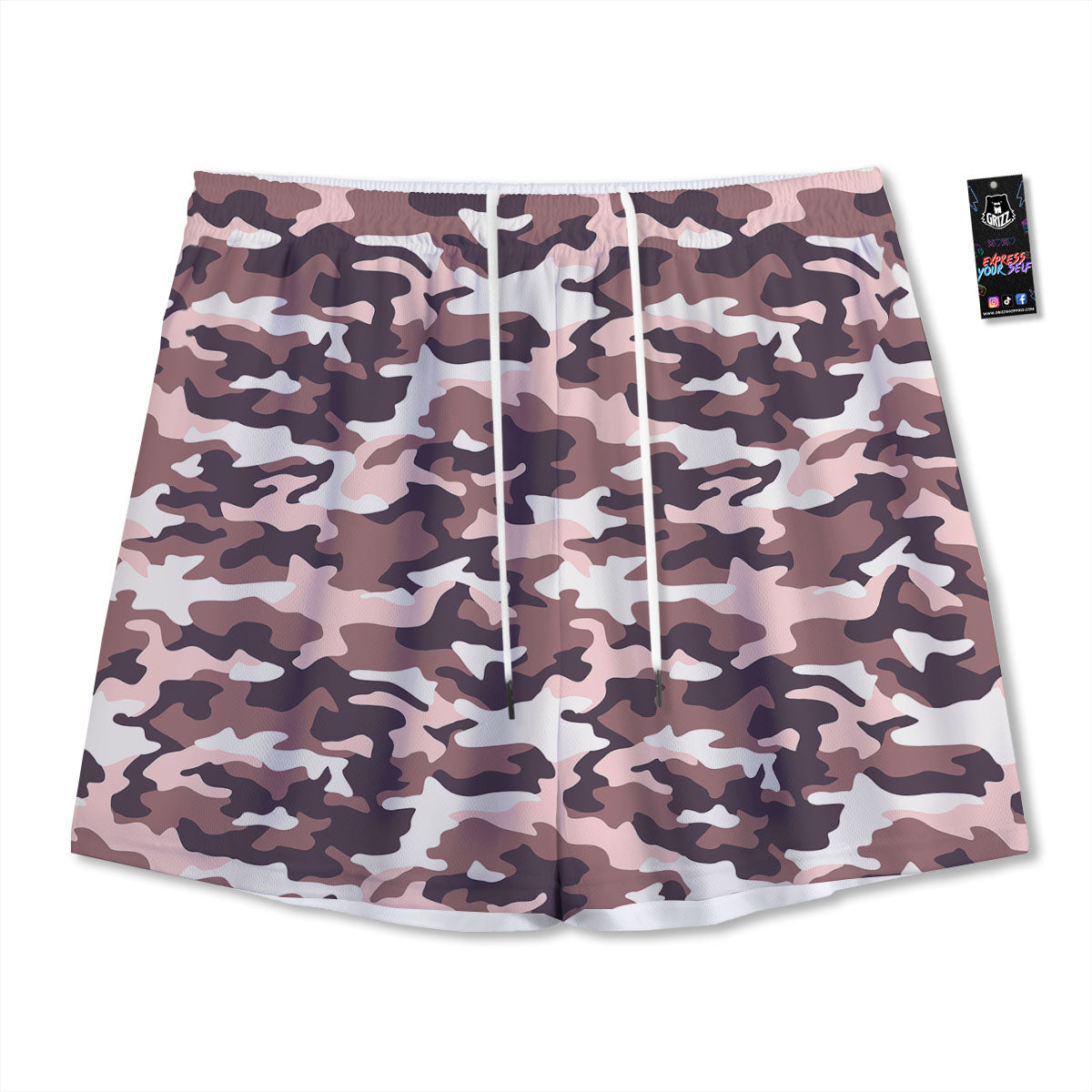 Camouflage Pink Brown Print Mesh Shorts