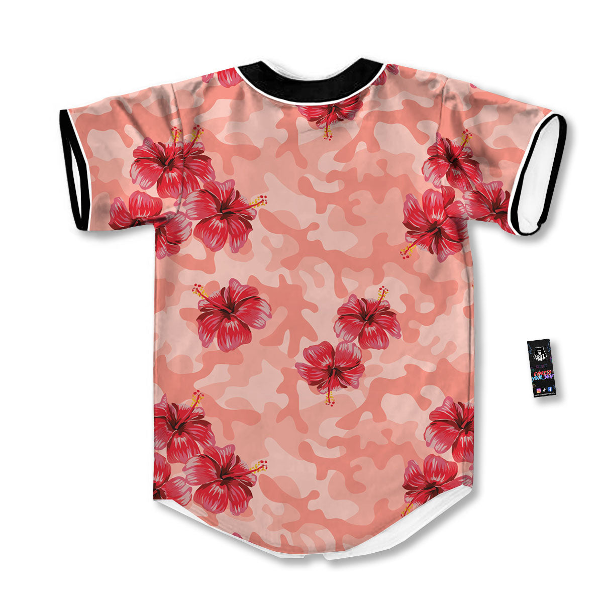 Camouflage Pink Hibiscus Flower Print Pattern Baseball Jersey-grizzshop