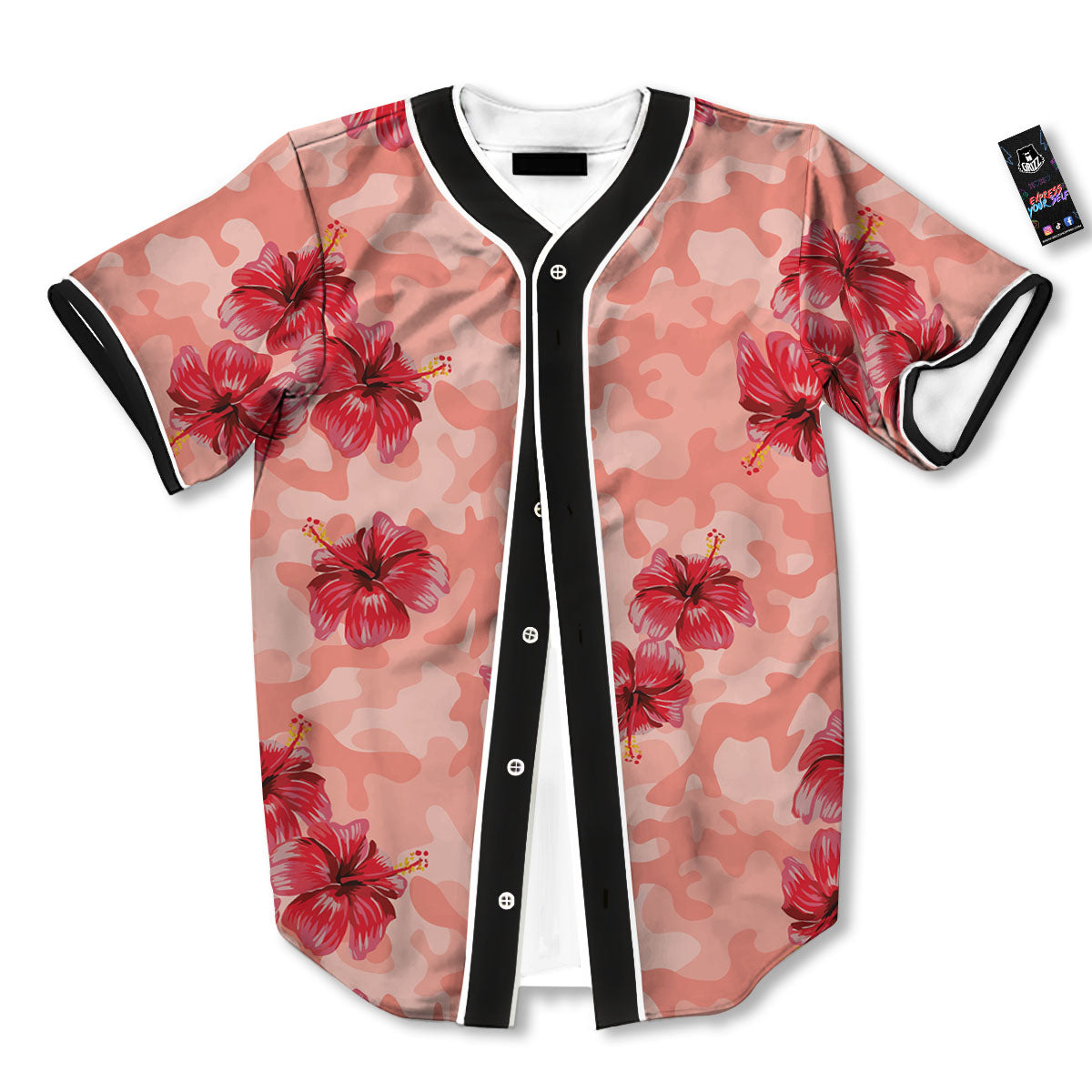 Camouflage Pink Hibiscus Flower Print Pattern Baseball Jersey-grizzshop