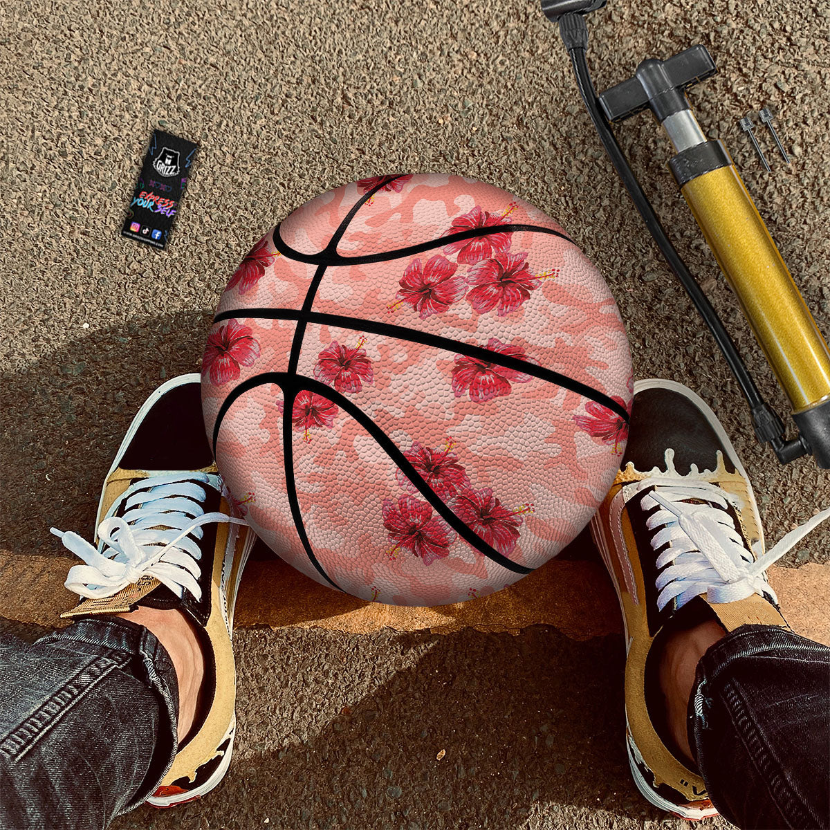 Camouflage Pink Hibiscus Flower Print Pattern Basketball-grizzshop