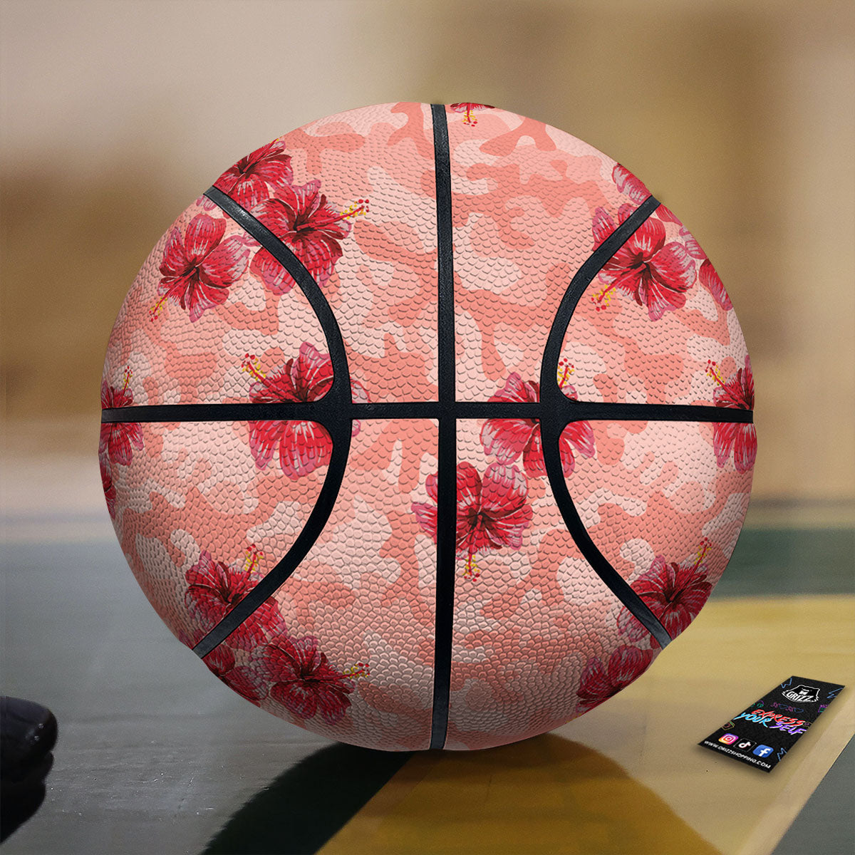 Camouflage Pink Hibiscus Flower Print Pattern Basketball-grizzshop