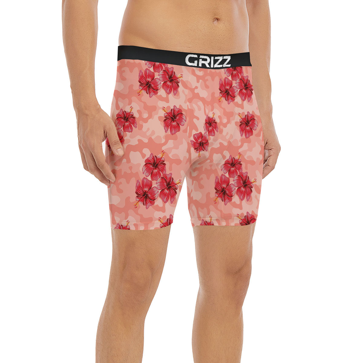 Camouflage Pink Hibiscus Flower Print Pattern Boxer Briefs-grizzshop